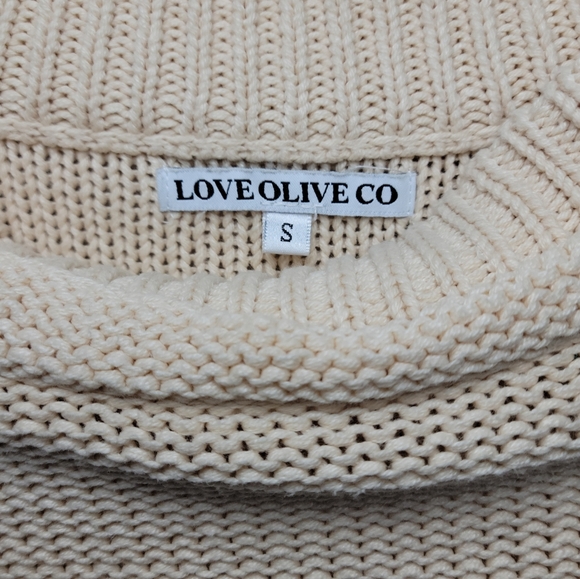 Love Olive Co Cream Cable Knit Cowl Neck Sweater Cotton Blend Size Small - Picture 11 of 12